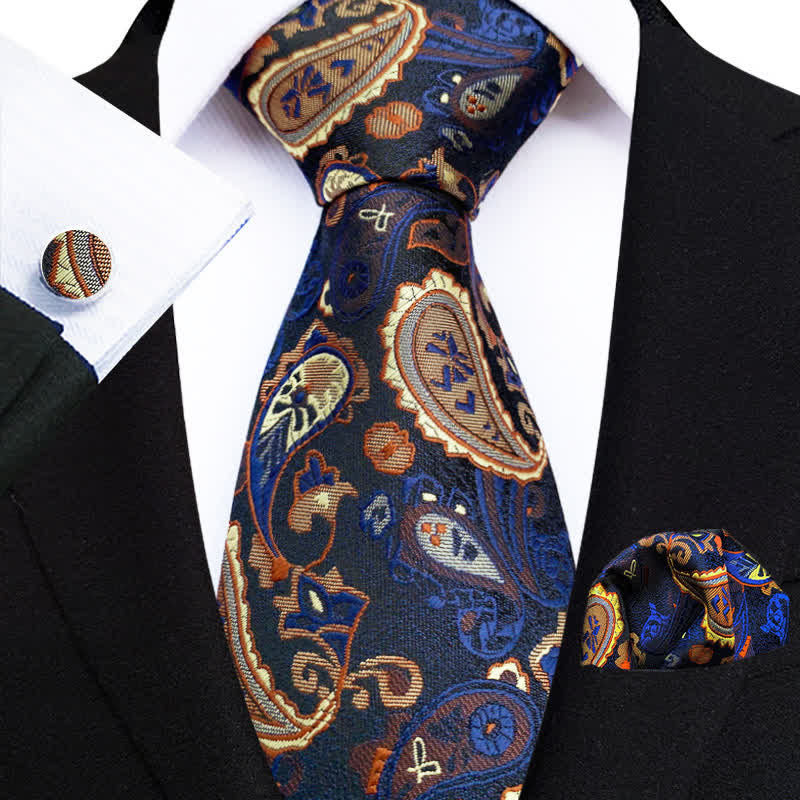 3Pcs Men's Enchantment Navy Paisley Necktie Set