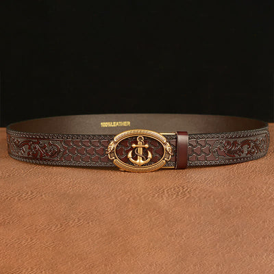 Men's Nautical Anchor Buckle Leather Belt