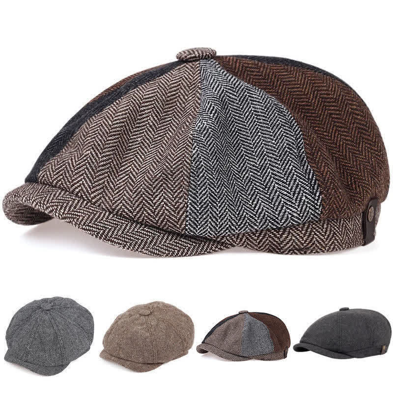 Retro Herringbone Octagonal Beret Hat