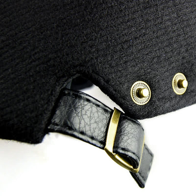 Leather Adjustable Buckle Flat Beanie Cap Beret