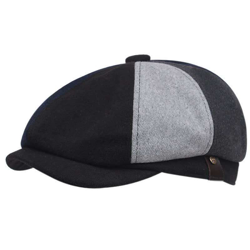 Literary Color Patchwork Color Octagonal Beret Cap