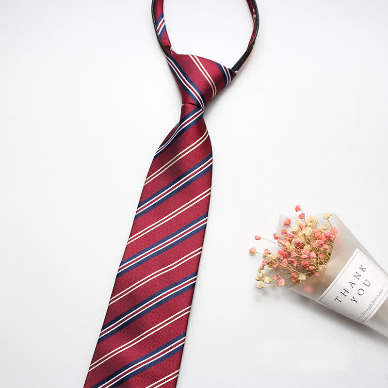 Men's Preppy Zipper Tie Thin Striped Necktie