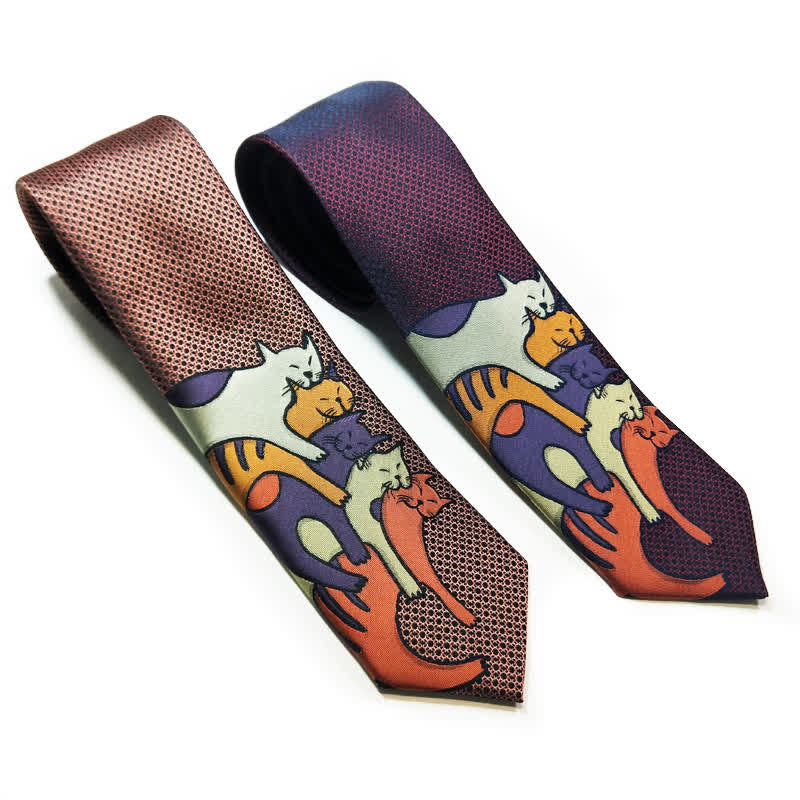 Men's Casual Sweetie Cats Snuggling Necktie