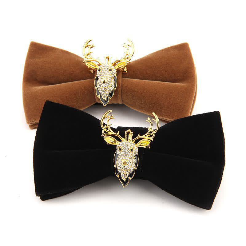 Men's Elk Head Rhinestone Christmas Velvet Bow Tie