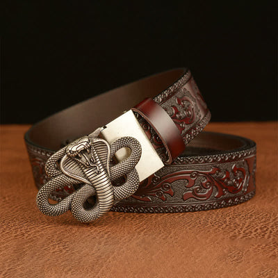 Men's Snake Medallion Buckle Leather Belt