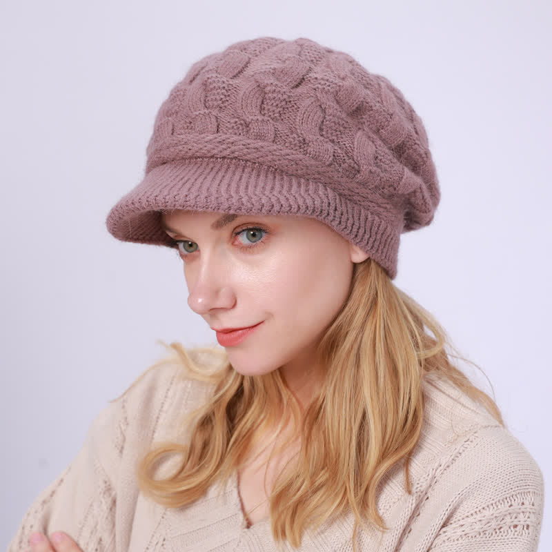 Women's Slouchy Fluffy Lining Visor Beanie Hat