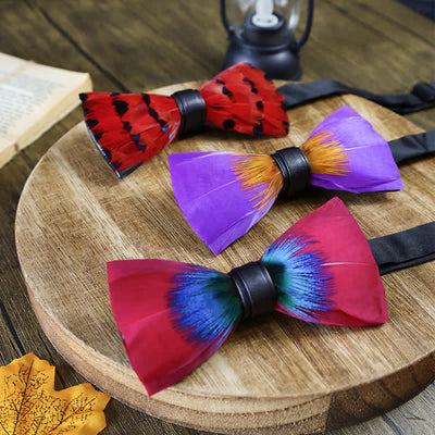 Bright-Coloured Handmade Feather Bow Tie Collection Bundle