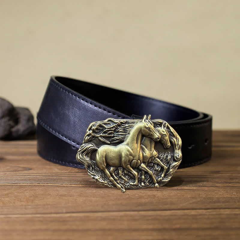 Men's DIY Wild Running Horses Buckle Leather Belt