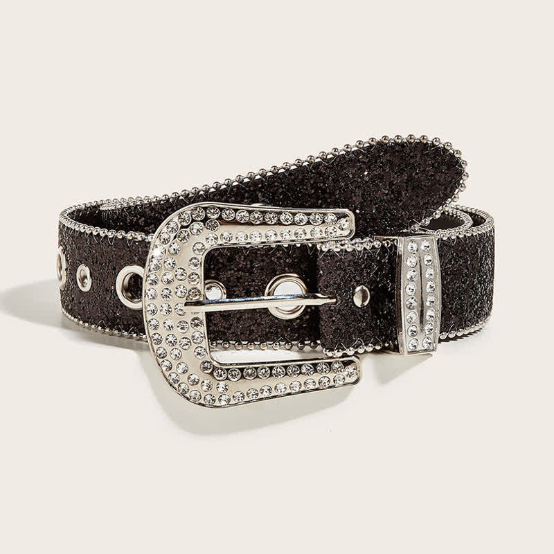 Women's Shinny Artificial Rhinestone Y2k Leather Belt