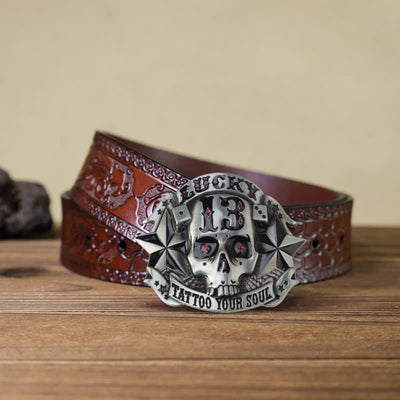 Men's DIY Enamel Skull Death Head Buckle Leather Belt