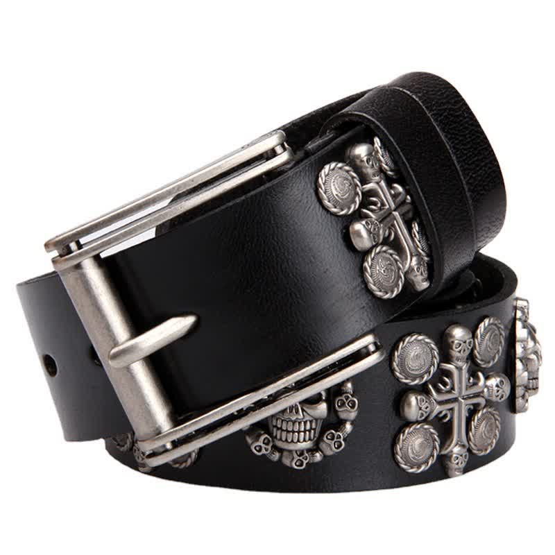 Heavy Metal Rivet Skull Cross Pattern Leather Belt