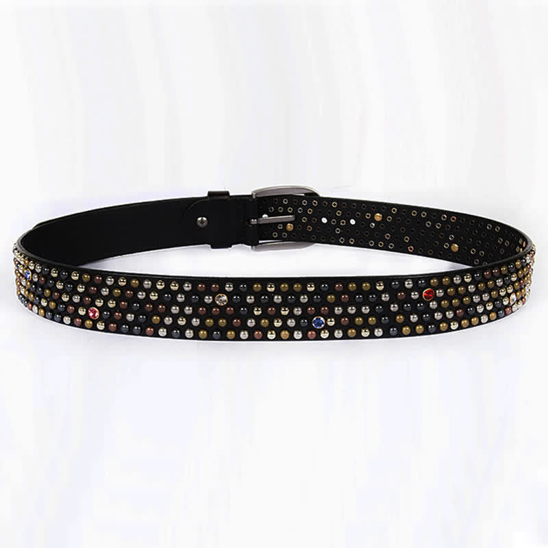 Stylish Nailheads Rhinestone Studded Rivet Leather Belt