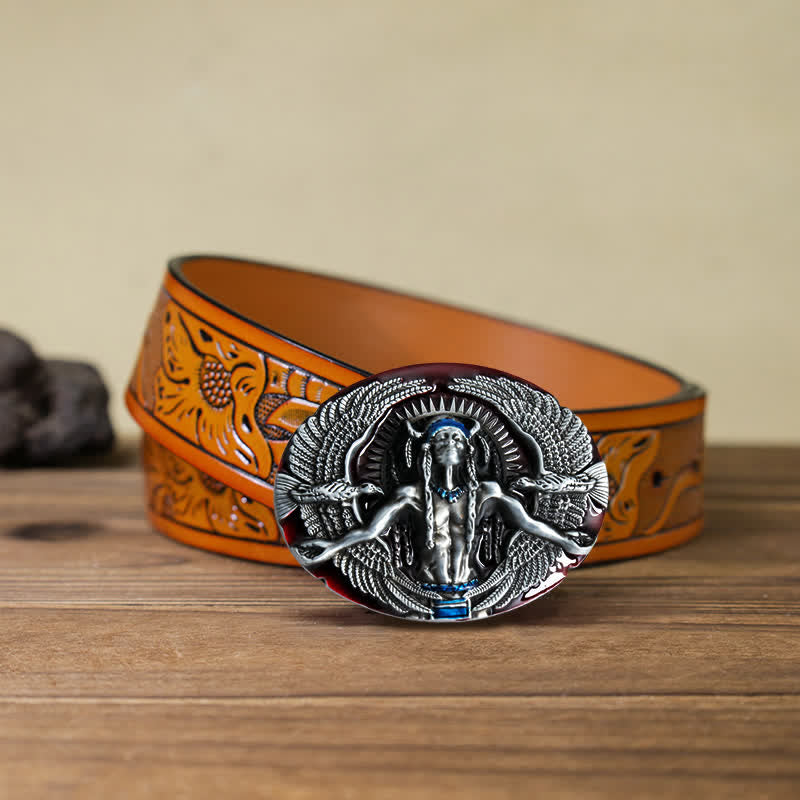 Men's DIY Indian Great Spirit Buckle Leather Belt