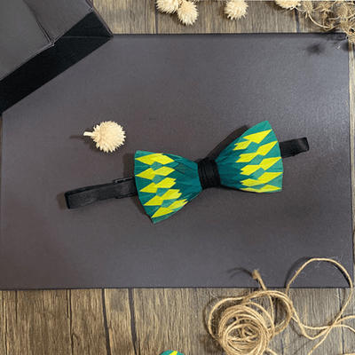 Green & Yellow Electric Shock Feather Bow Tie
