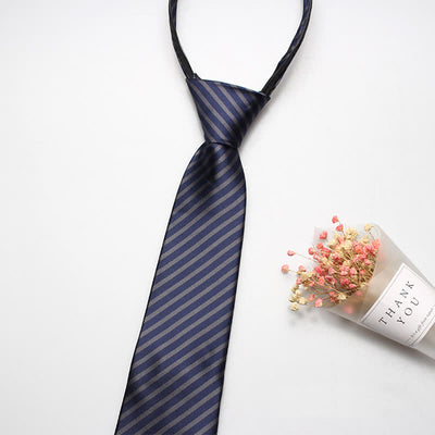 Men's Preppy Zipper Tie Thin Striped Necktie