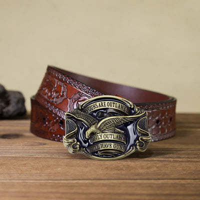 Men's DIY Soaring Eagle Statement Buckle Leather Belt