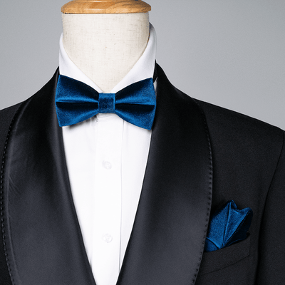 Men's Prussian Blue Solid Color Velvet Bow Tie