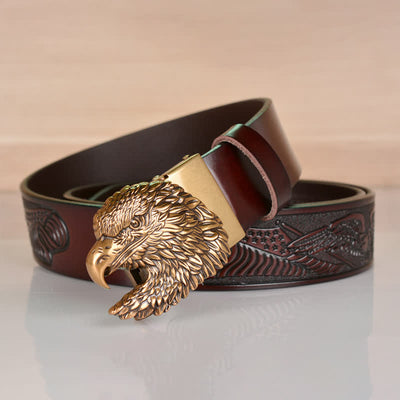 Men's Intricate Eagle Head Automatic Buckle Leather Belt