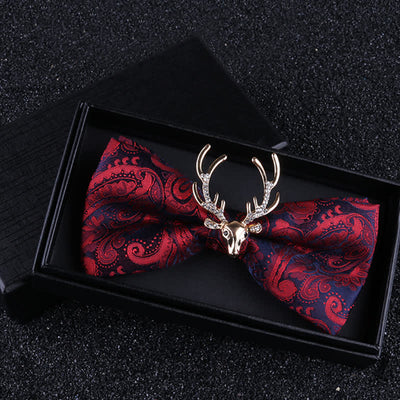 Men's Paisley Christmas Elk Head Decor Bow Tie