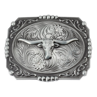 Men's DIY Longhorn Bull Head Buckle Leather Belt