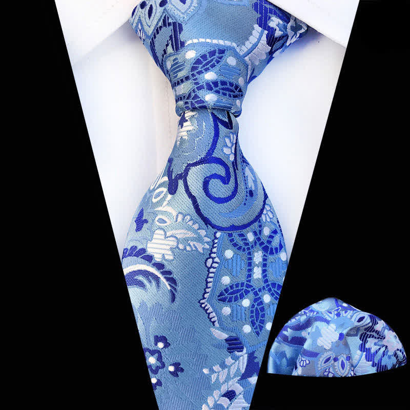 2Pcs SkyBlue Men's Paisley Cravat Necktie Set
