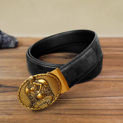 Men's DIY The Devil Comes Smiling Automatic Buckle Leather Belt