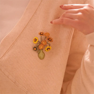 Women's Enamel Sunflower Vase Brooch