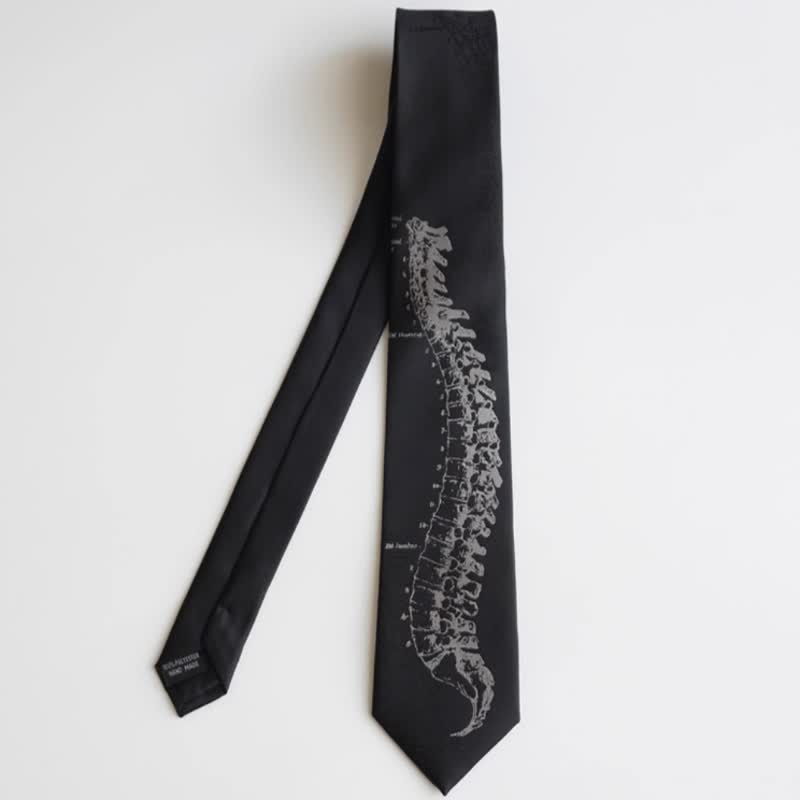 Men's Black Skull Spine Embroidered Necktie