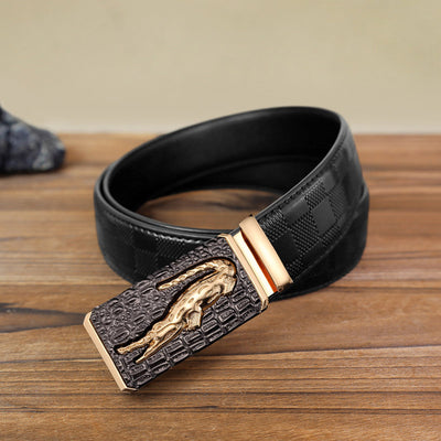 Men's DIY Crocodile Square Automatic Buckle Leather Belt