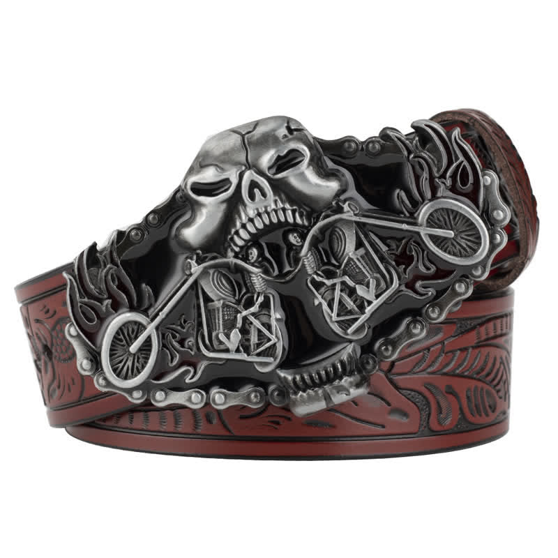 Men's Gothic Motorcycle Ghost Head Leather Belt