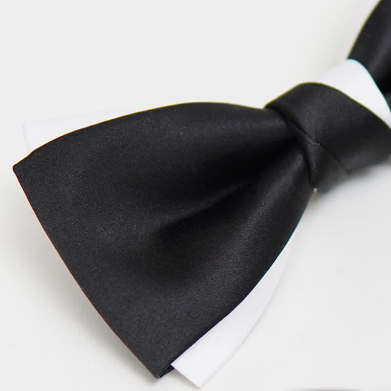 Men's Black White Two Tone Double Layered Bow Tie