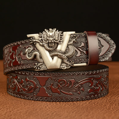 Men's Letter V Dragon Embossing Leather Belt