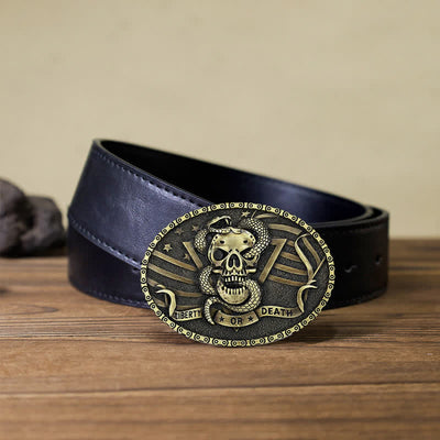 Men's DIY "Liberty or Death" Snake Skull Buckle Leather Belt