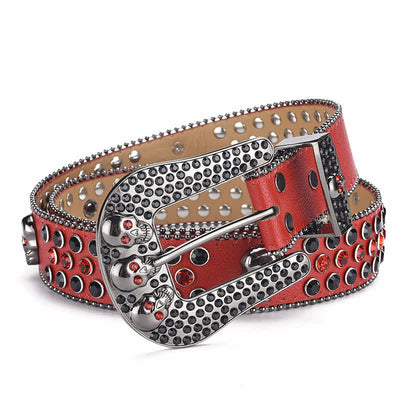 Women's Punk Skull Buckle Bead Edge Leather Belt