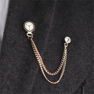 Men's Vintage Badge Clock Chain Brooch