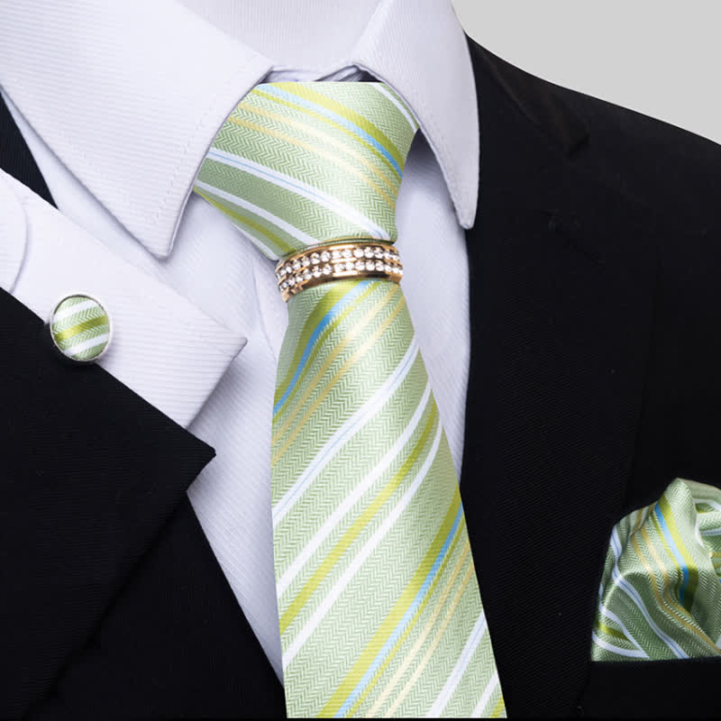 4Pcs Men's Striped Necktie Set With Tie Ring