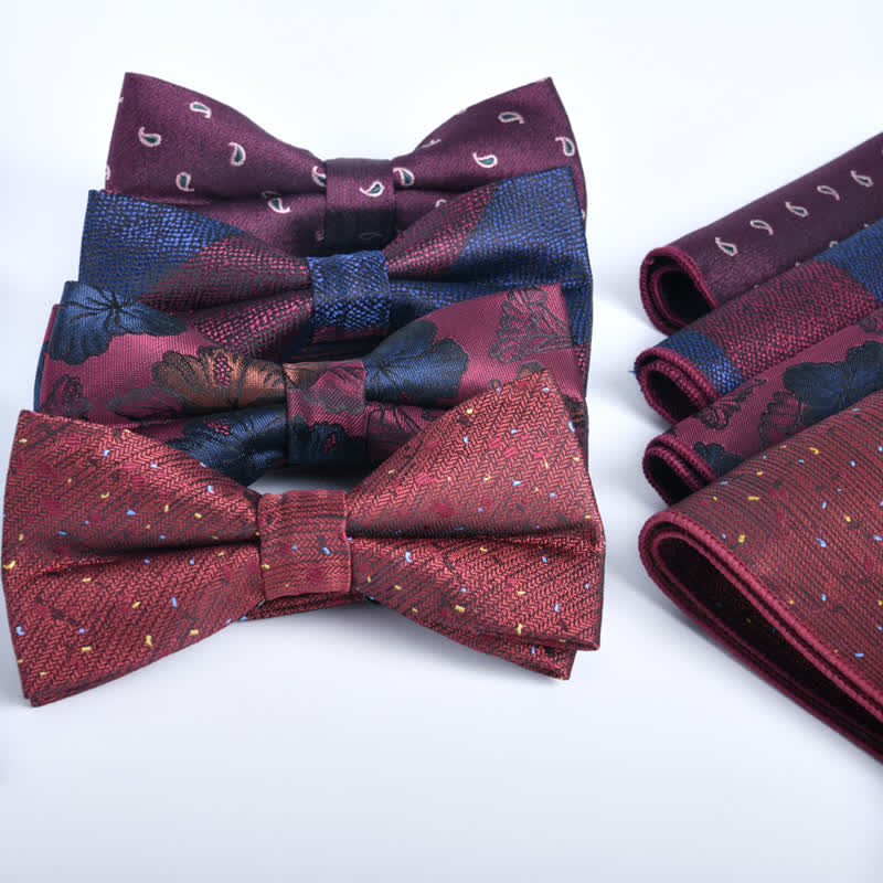 2Pcs Men's Burgundy Formal Business Bow Tie Set