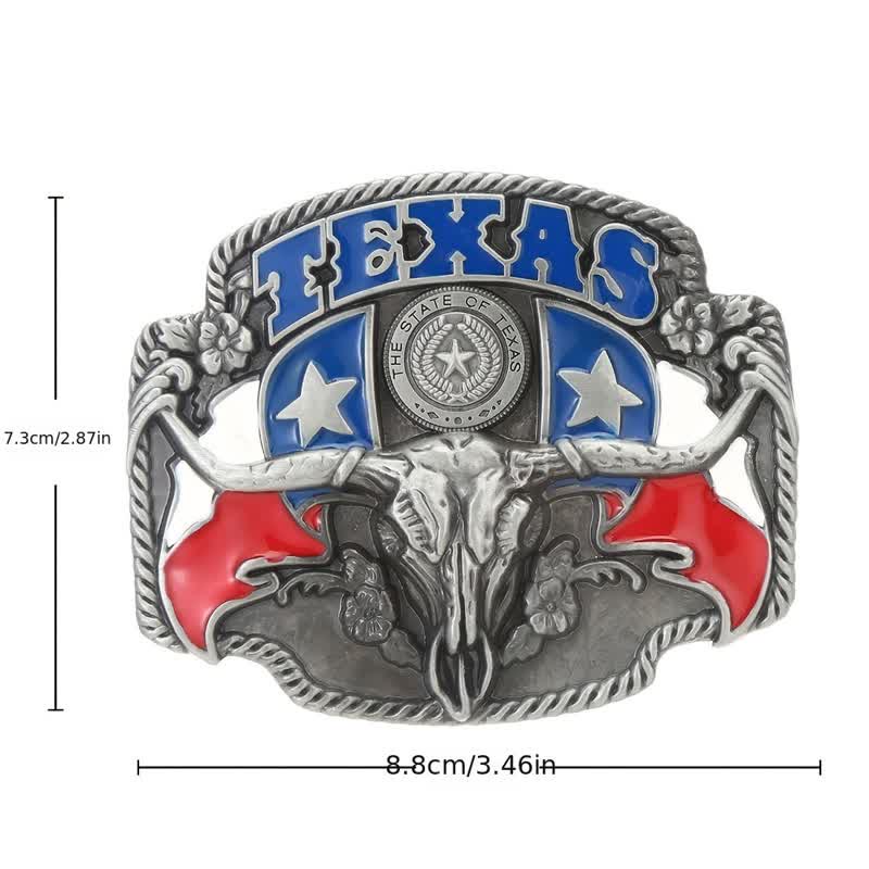 Men's DIY Texas Flag Longhorn Bull Buckle Leather Belt
