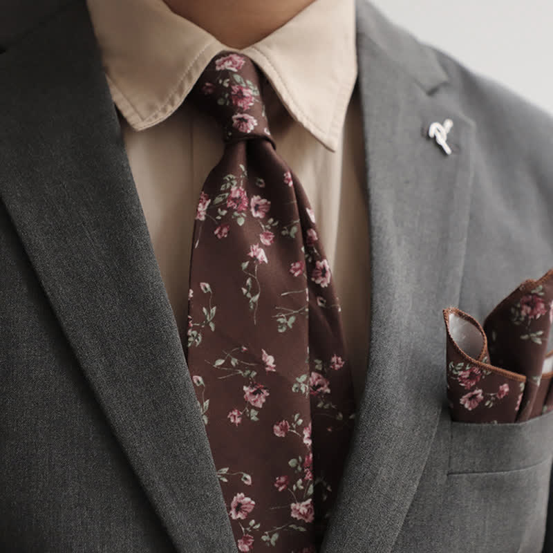 2Pcs Men's Romantic Muted Floral Necktie Set