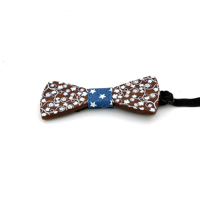 Kid Glorious Floral Printing Wooden Bow Tie