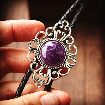 Unique Art Stone Medallion Pendant Bolo Tie