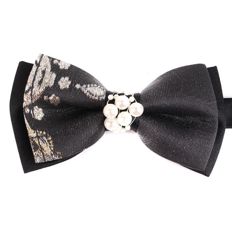 Men's Luxury Gold Tone Floral Beads Bow Tie