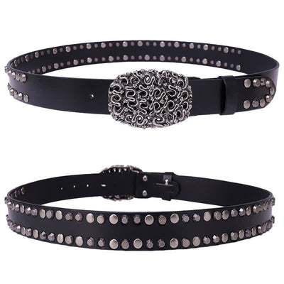 Men's Snake Smooth Buckle Rivet Leather Belt