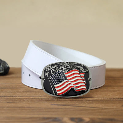 Men's DIY These Colors Don't Run Eagle Flag Buckle Leather Belt