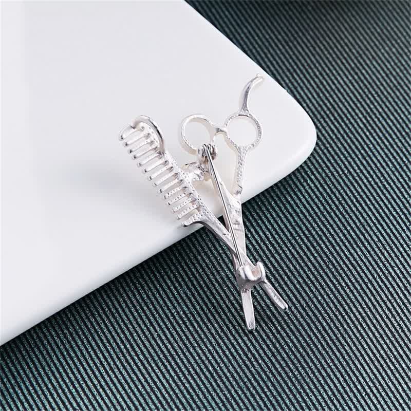 Unisex Novelty Barber Scissors Comb Brooch