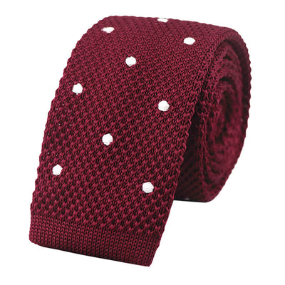 Men's White Polka Dot Knitted Necktie