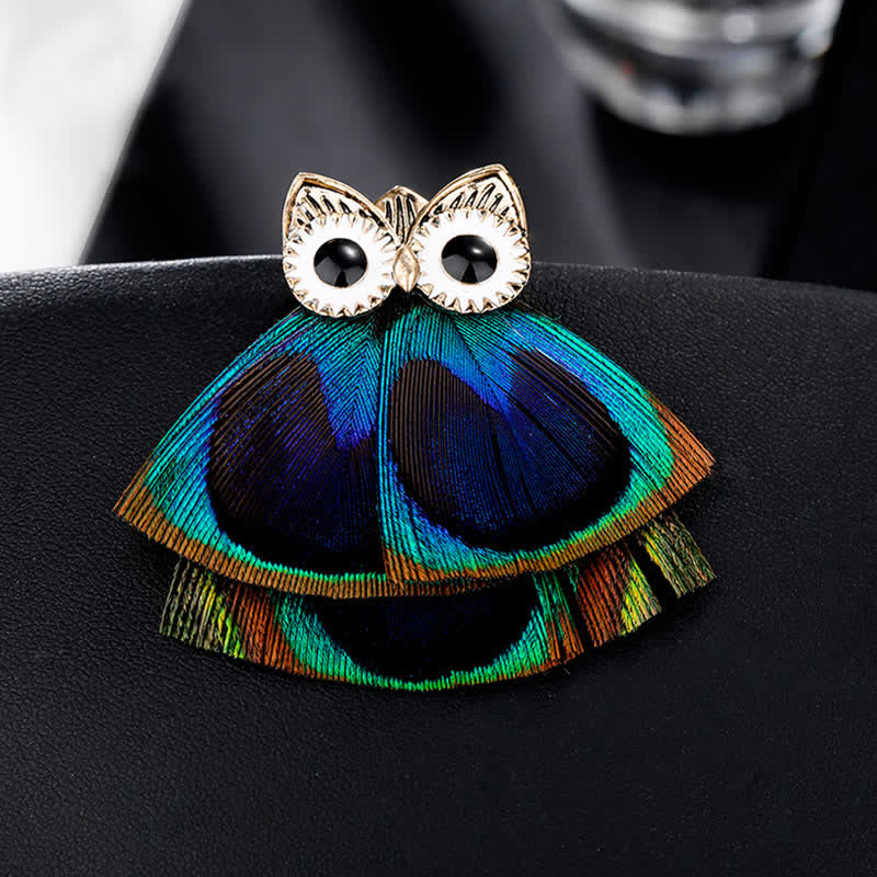 Women's Lovely Owl Peacock Feather Brooch