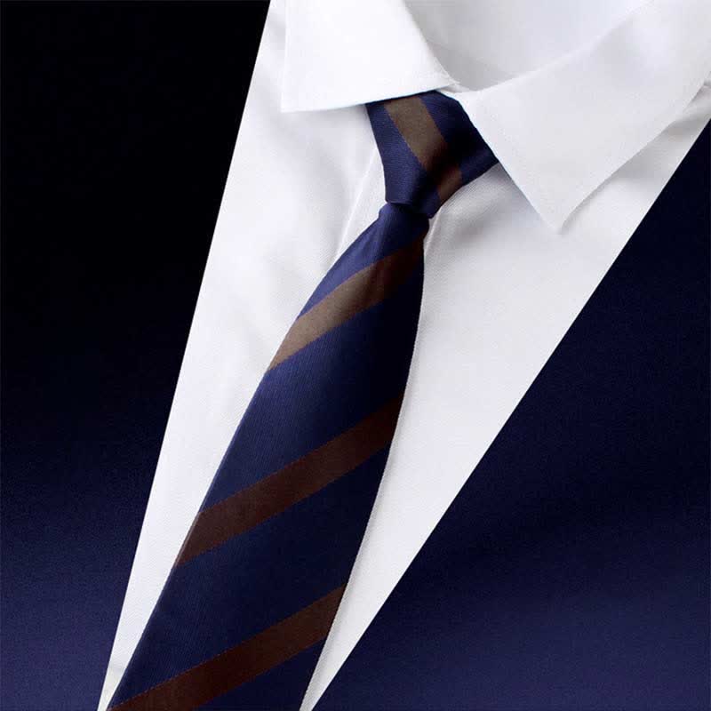 Men's Color Block Zipper Tie Wide Striped Necktie