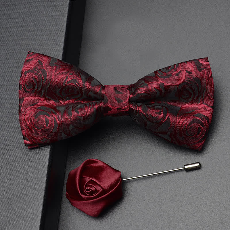 Men's Burgundy Rose Bow Tie Corsage Handkerchief