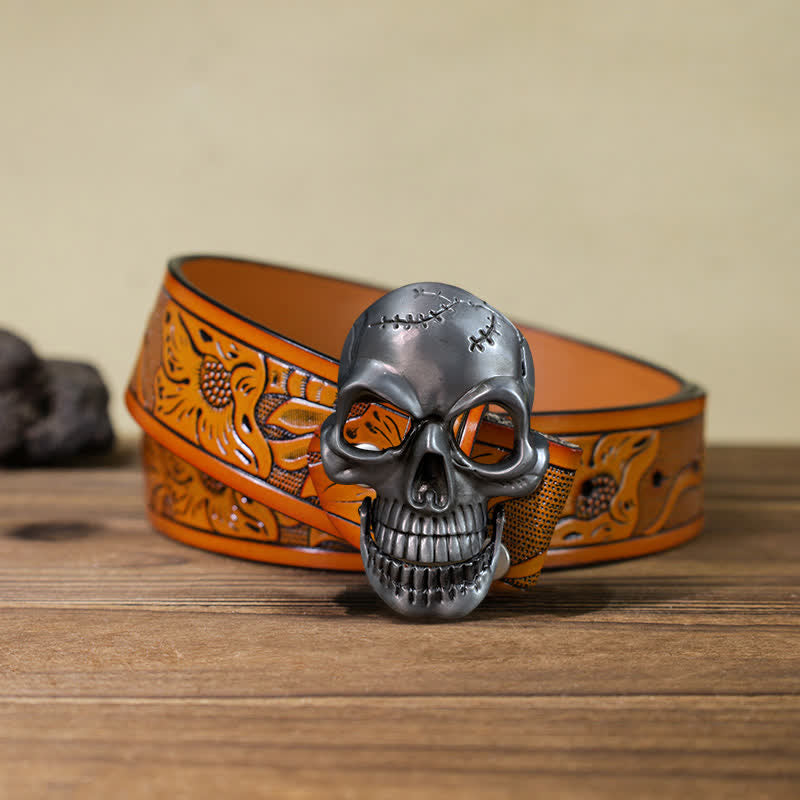 Men's DIY Skull Head Jaw Mobility Buckle Leather Belt